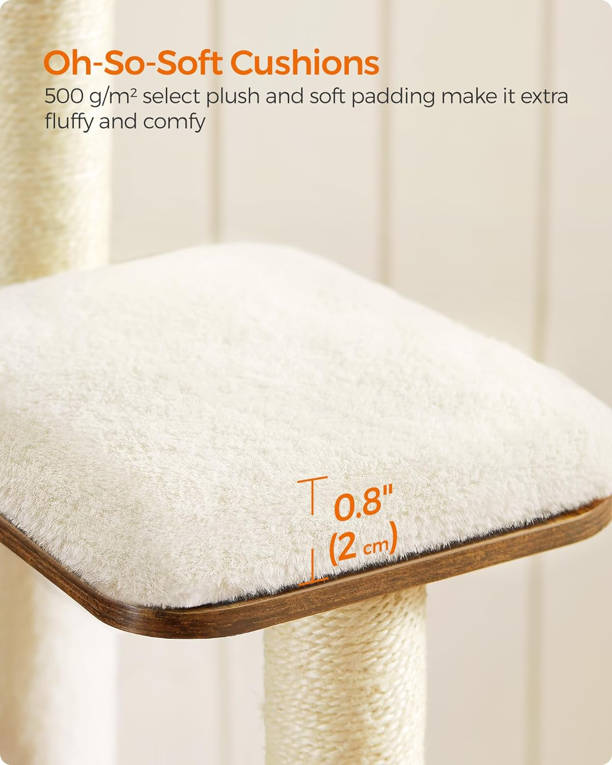 Cat Tree, 64.6-Inch Modern Cat Tower, Multi-Level Condo with 5 Scratching Posts, Perch, Washable Removable Cushions, Cave, Rustic Brown UPCT166X01